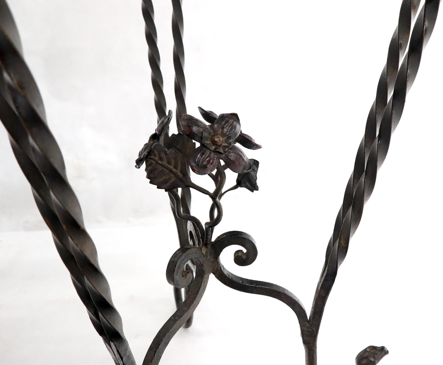 Round Black & White Marble Top Wrought Iron Pedestal Stand Table