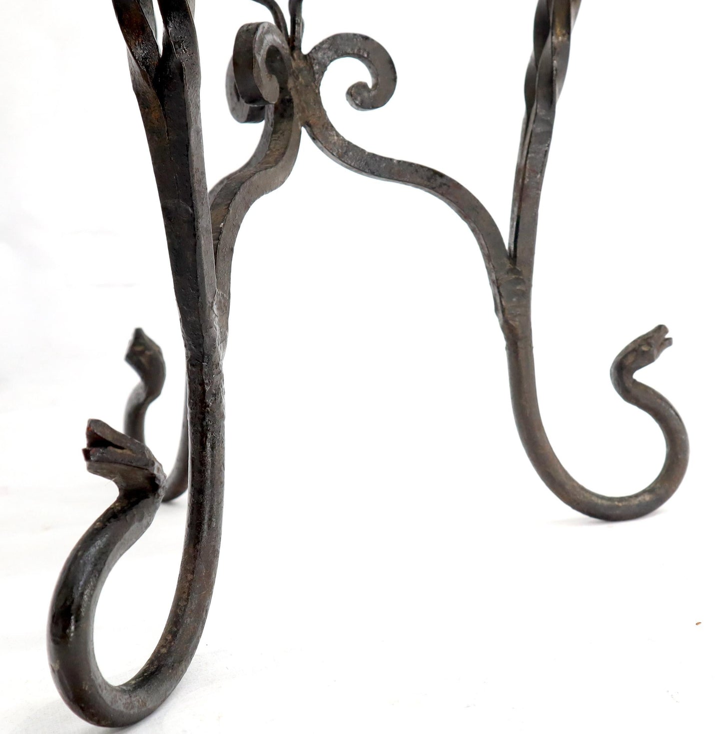 Round Black & White Marble Top Wrought Iron Pedestal Stand Table