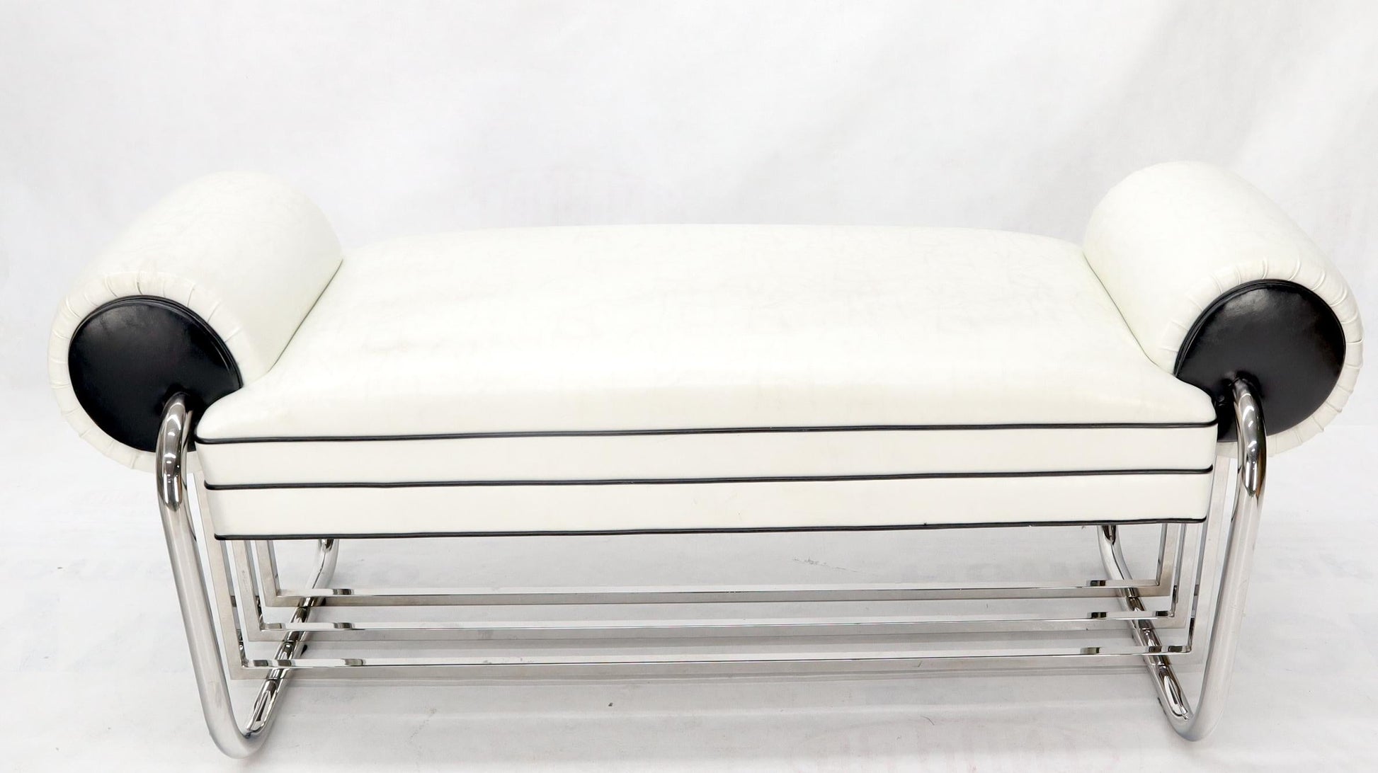 EstablishedLines Bauhaus Chrome Bent Tube Black and White Upholstery Bench