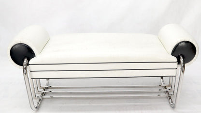 EstablishedLines Bauhaus Chrome Bent Tube Black and White Upholstery Bench