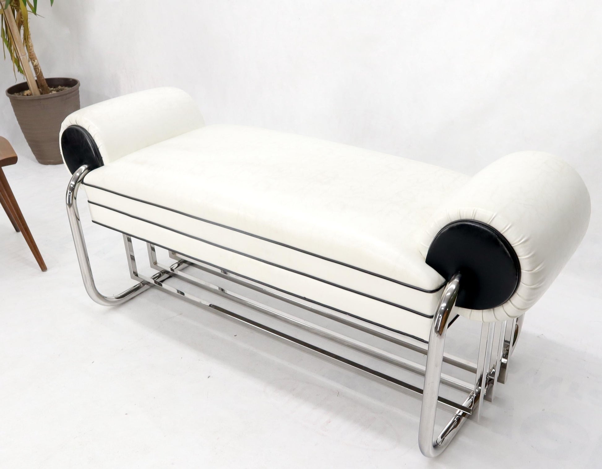 EstablishedLines Bauhaus Chrome Bent Tube Black and White Upholstery Bench