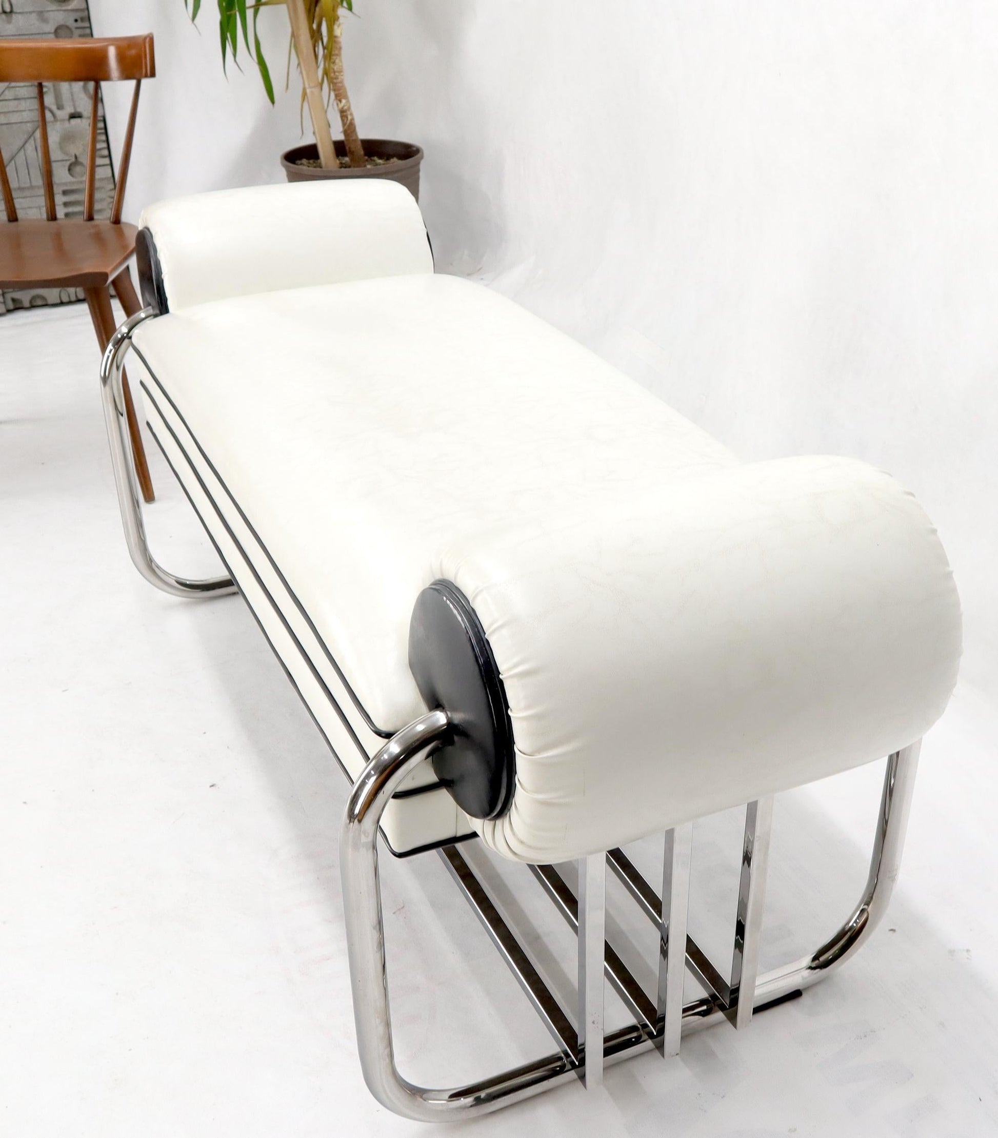 EstablishedLines Bauhaus Chrome Bent Tube Black and White Upholstery Bench