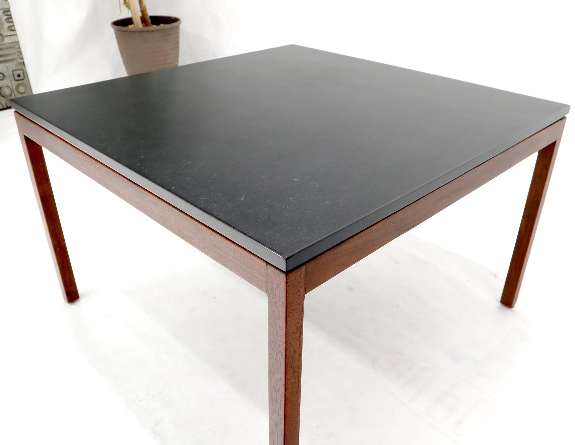 EstablishedLines Square Slate Top Walnut Base Coffee Table by Jens Risom