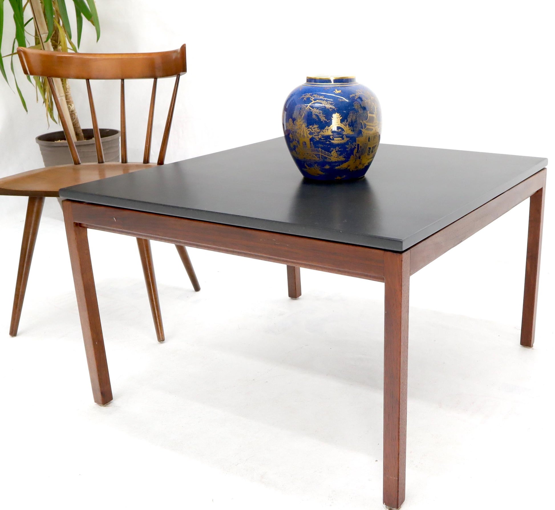 EstablishedLines Square Slate Top Walnut Base Coffee Table by Jens Risom