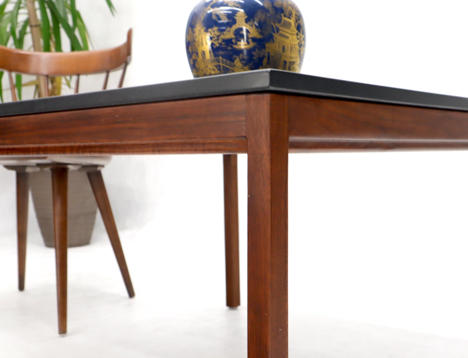 EstablishedLines Square Slate Top Walnut Base Coffee Table by Jens Risom