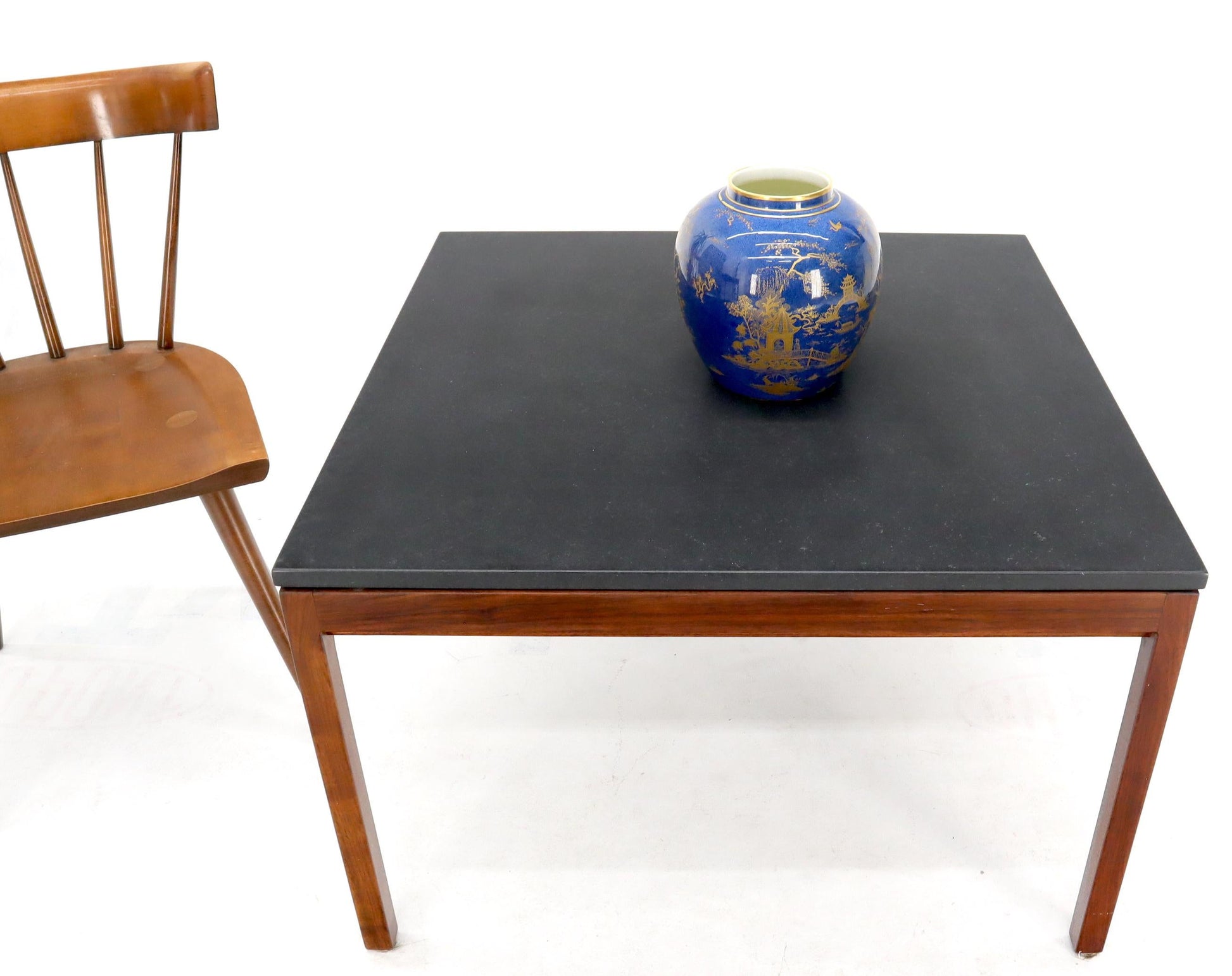 EstablishedLines Square Slate Top Walnut Base Coffee Table by Jens Risom