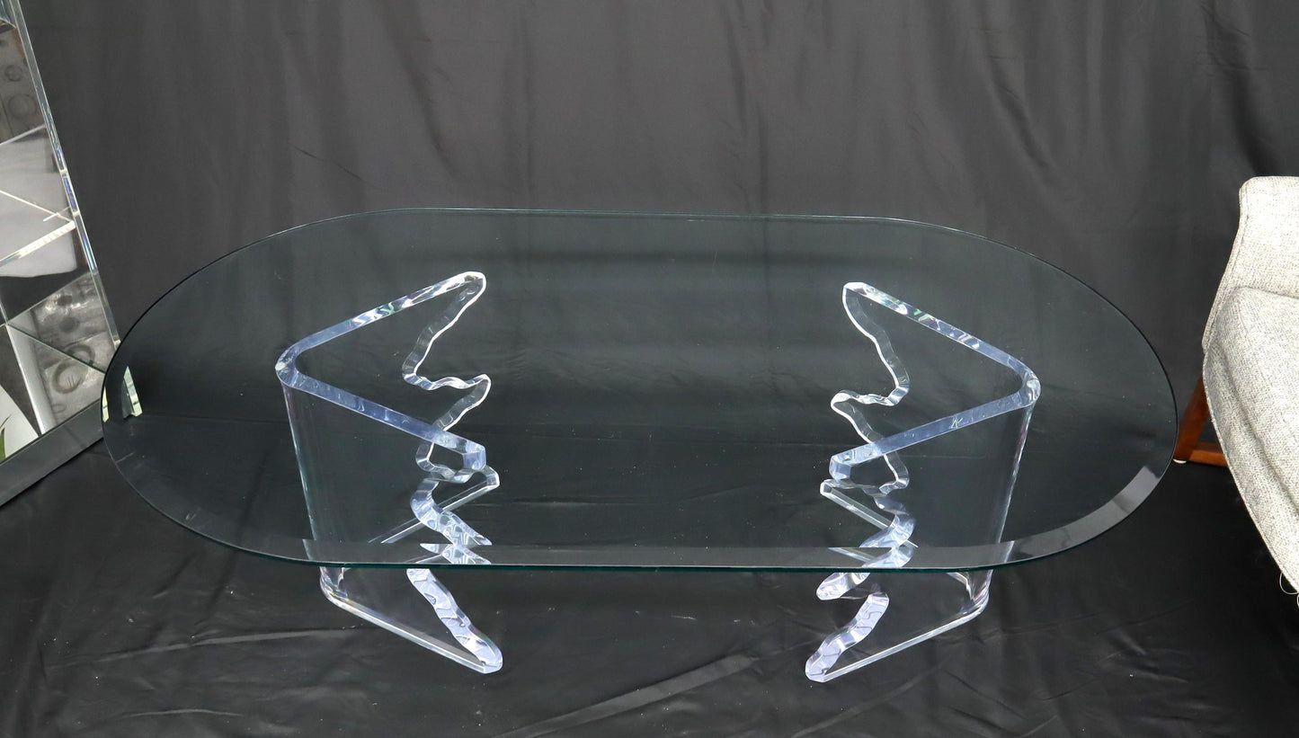 EstablishedLines Mid-Century Modern Live Edge Lucite Base Racetrack Oval Top Coffee Table