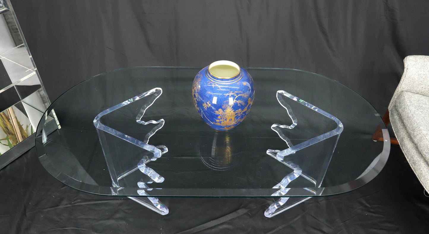 EstablishedLines Mid-Century Modern Live Edge Lucite Base Racetrack Oval Top Coffee Table