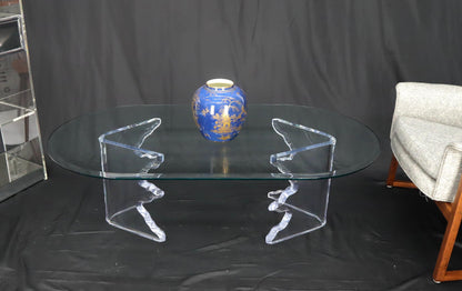EstablishedLines Mid-Century Modern Live Edge Lucite Base Racetrack Oval Top Coffee Table