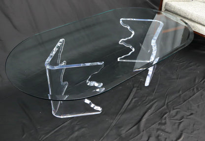 EstablishedLines Mid-Century Modern Live Edge Lucite Base Racetrack Oval Top Coffee Table