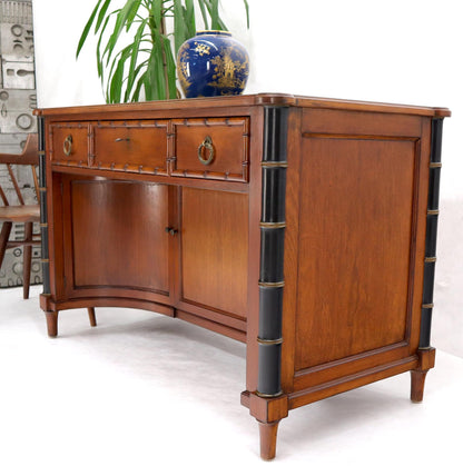 EstablishedLines Faux Bamboo Black Leather Top Mahogany Desk with Curved Bottom Doors Compartment