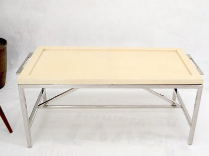 EstablishedLines Lacquered Parchment Tray Stainless Steel Base Coffee Table