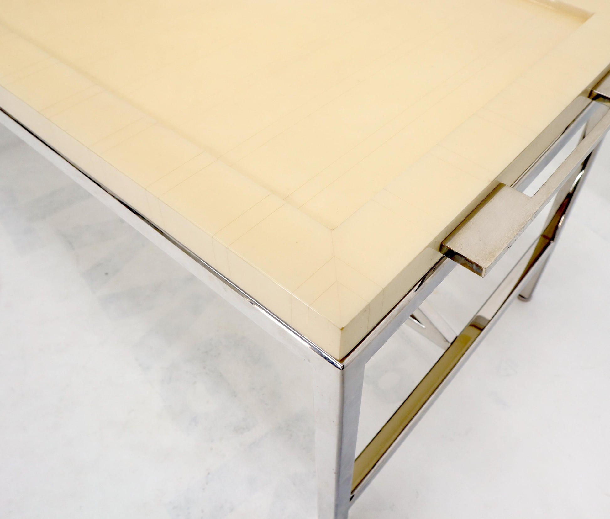 EstablishedLines Lacquered Parchment Tray Stainless Steel Base Coffee Table