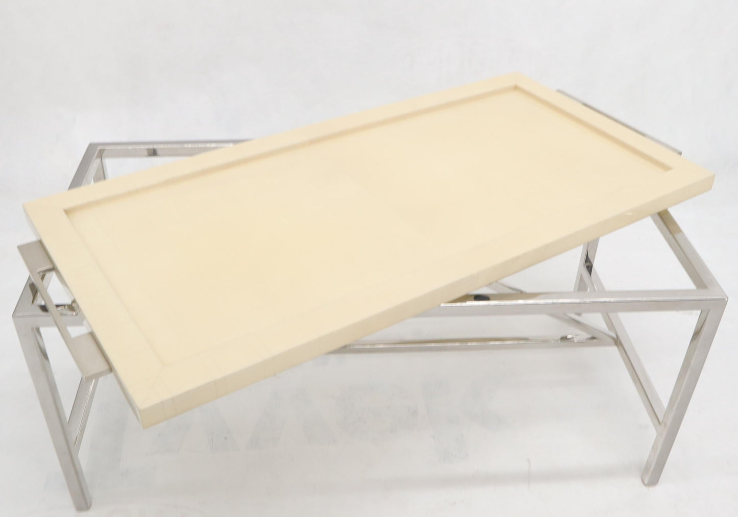EstablishedLines Lacquered Parchment Tray Stainless Steel Base Coffee Table
