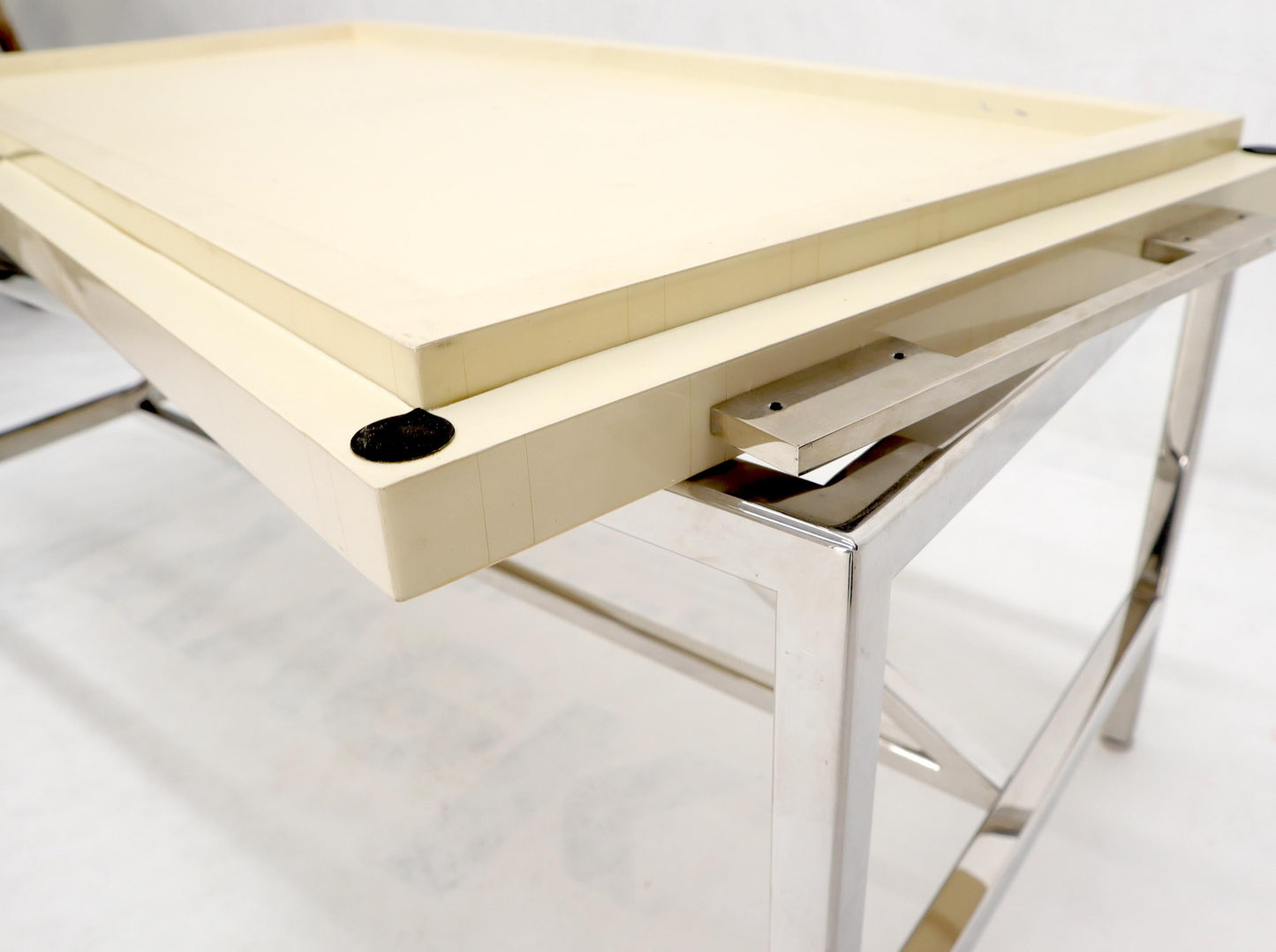 EstablishedLines Lacquered Parchment Tray Stainless Steel Base Coffee Table