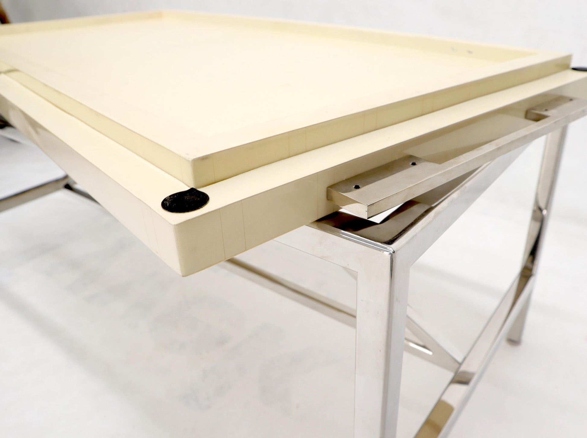 EstablishedLines Lacquered Parchment Tray Stainless Steel Base Coffee Table