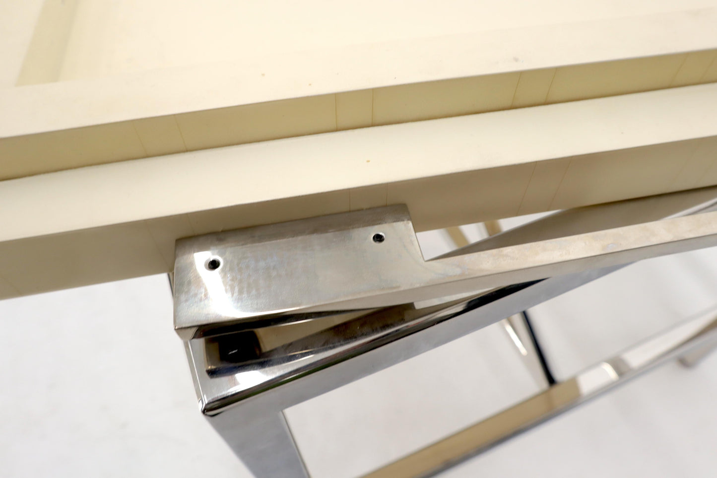 EstablishedLines Lacquered Parchment Tray Stainless Steel Base Coffee Table