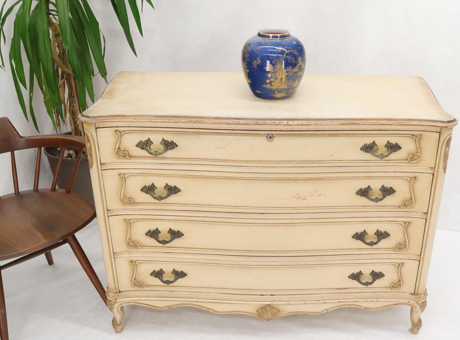 EstablishedLines Shabby Chic Gold Decorated Off White Painted French Provincial Dresser