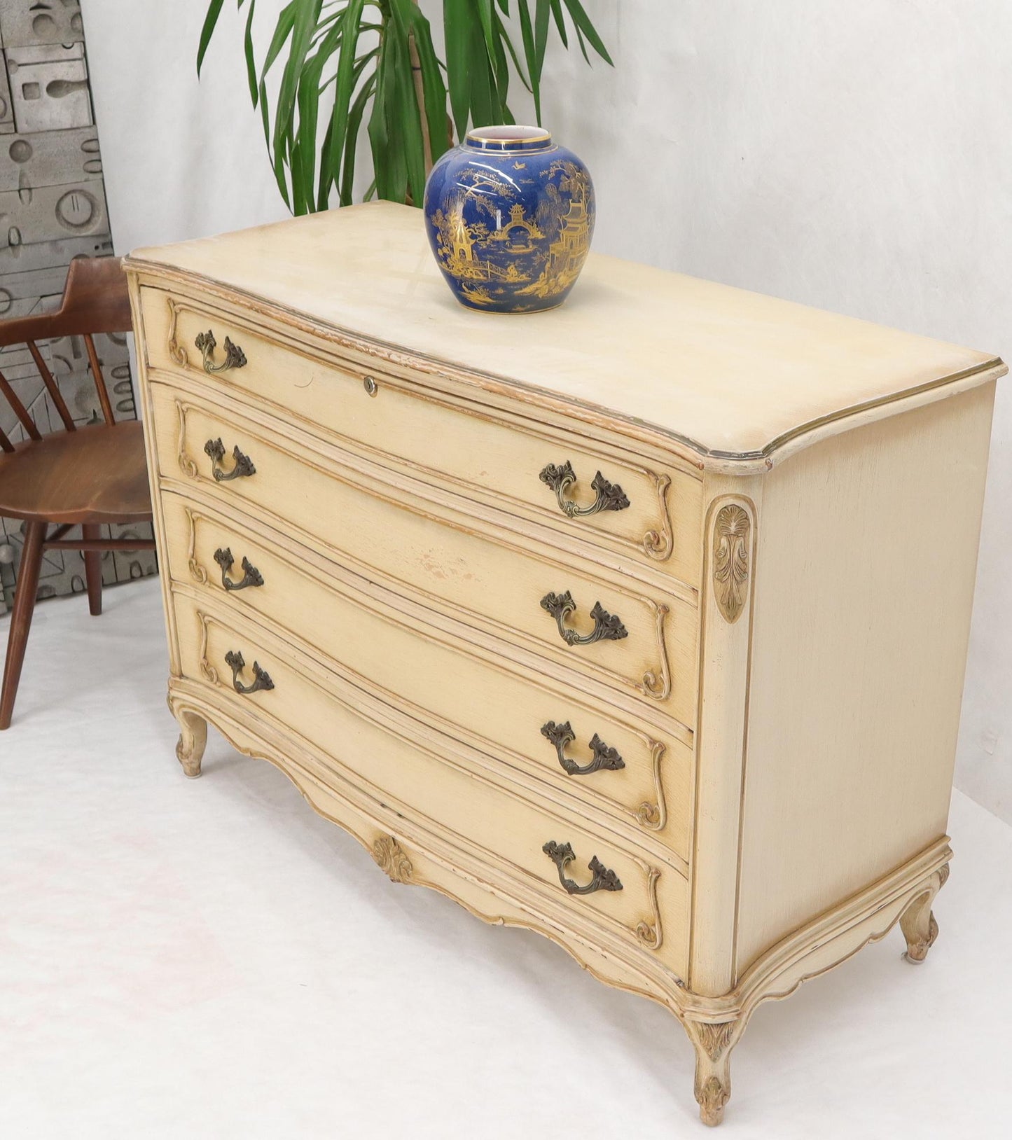 EstablishedLines Shabby Chic Gold Decorated Off White Painted French Provincial Dresser