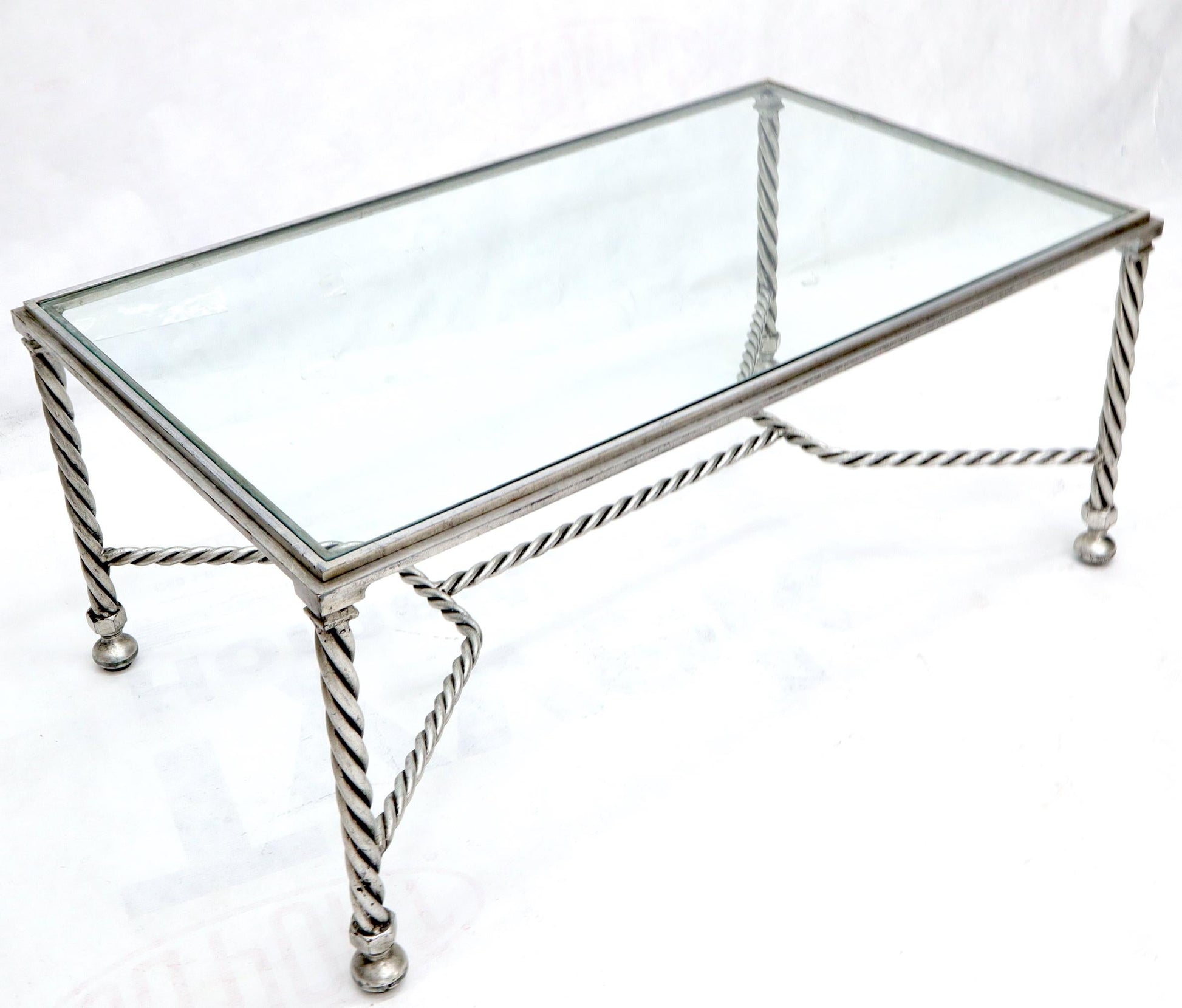 EstablishedLines Forged Metal Twisted Rope Effect Silver Gilt Base Rectangle Coffee Table