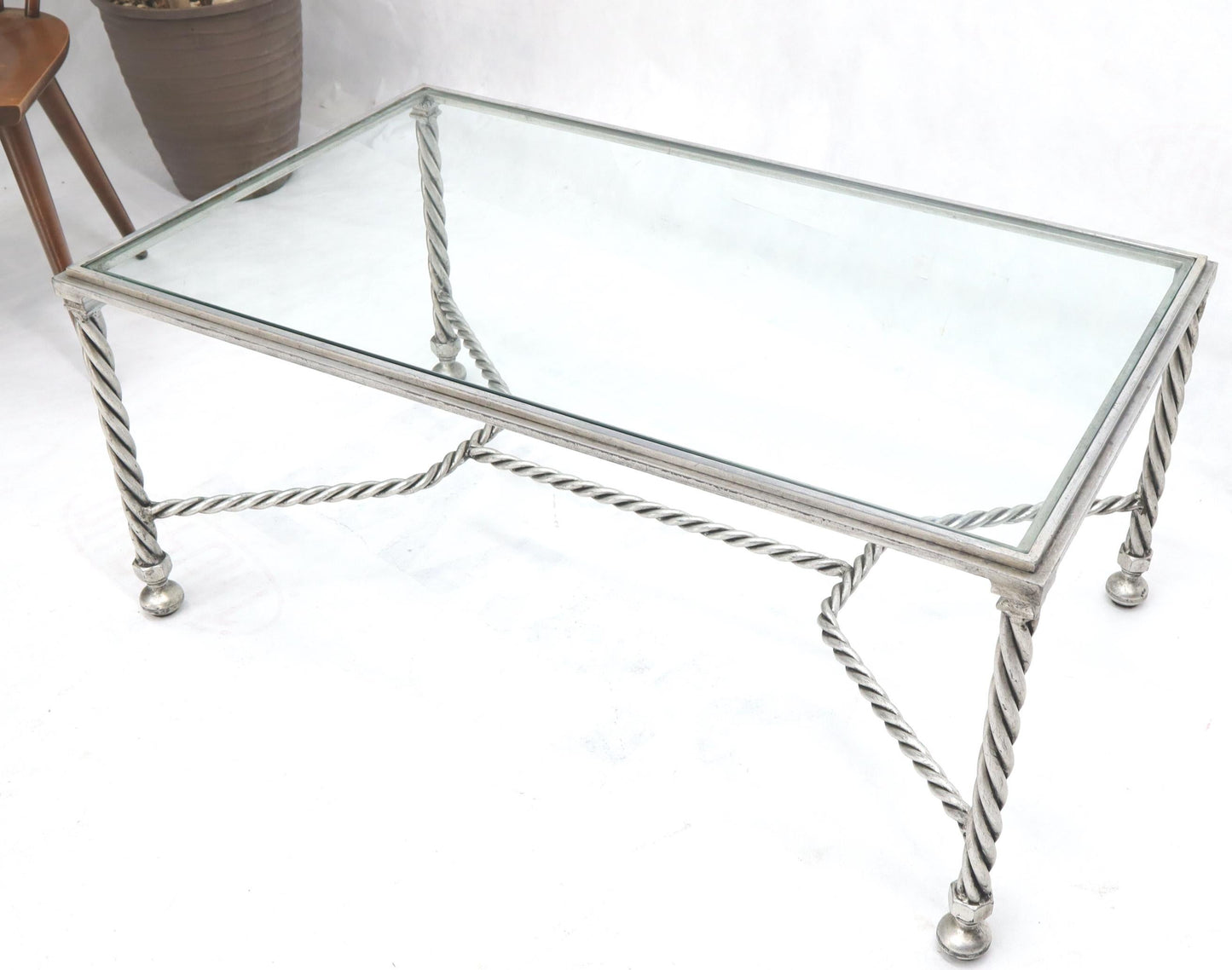EstablishedLines Forged Metal Twisted Rope Effect Silver Gilt Base Rectangle Coffee Table