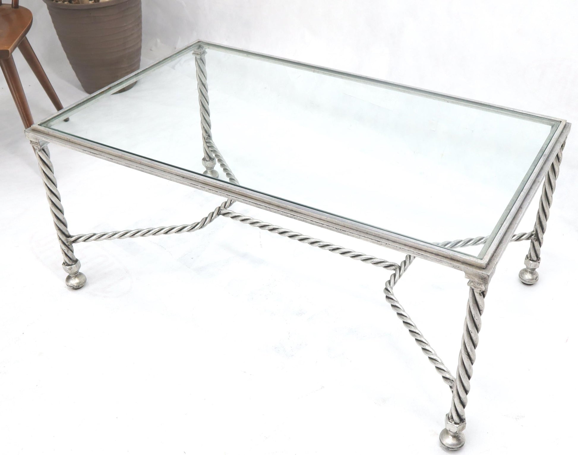 EstablishedLines Forged Metal Twisted Rope Effect Silver Gilt Base Rectangle Coffee Table