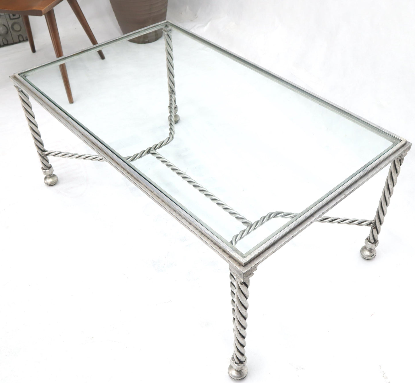 EstablishedLines Forged Metal Twisted Rope Effect Silver Gilt Base Rectangle Coffee Table