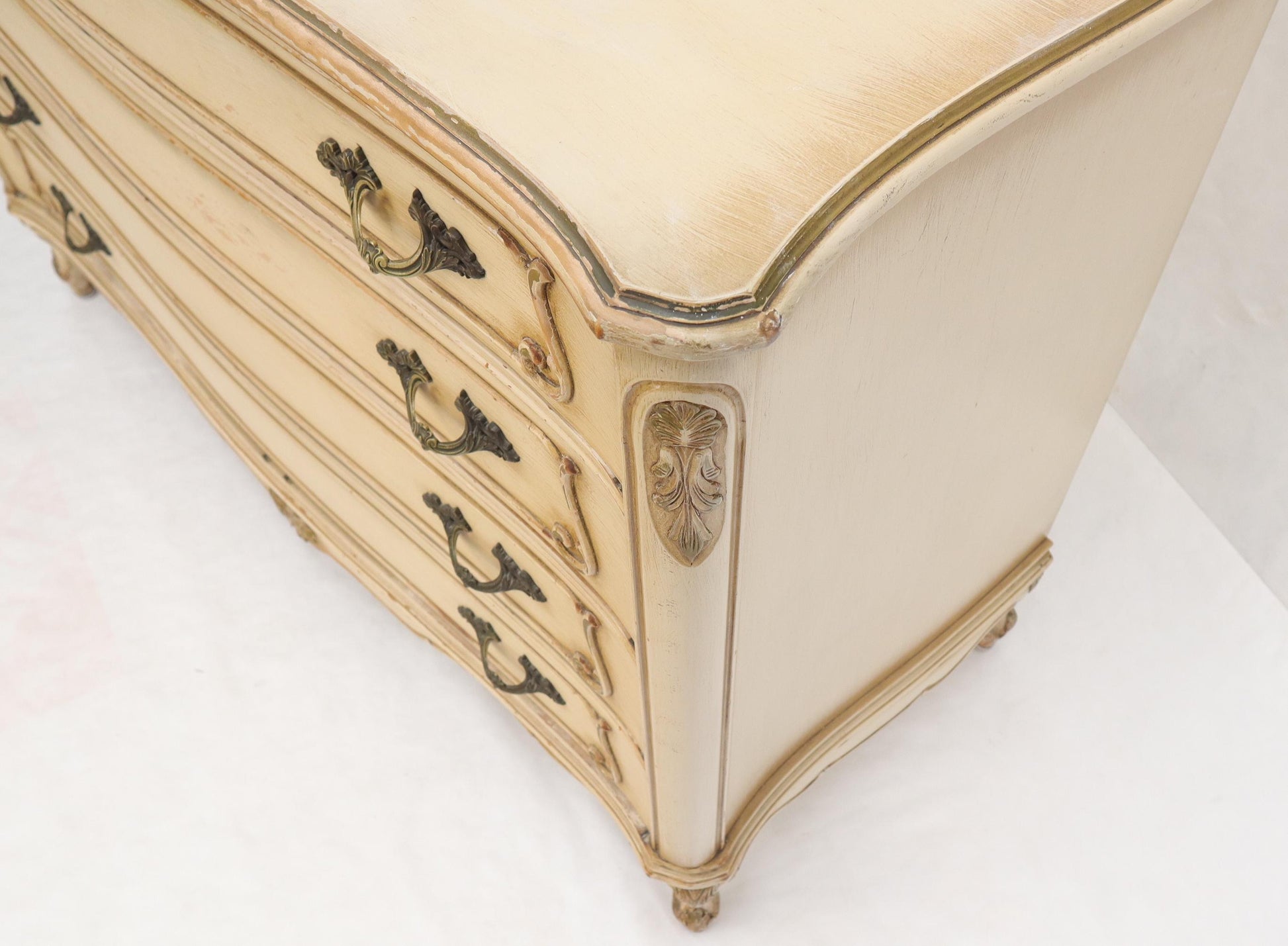 EstablishedLines Shabby Chic Gold Decorated Off White Painted French Provincial Dresser