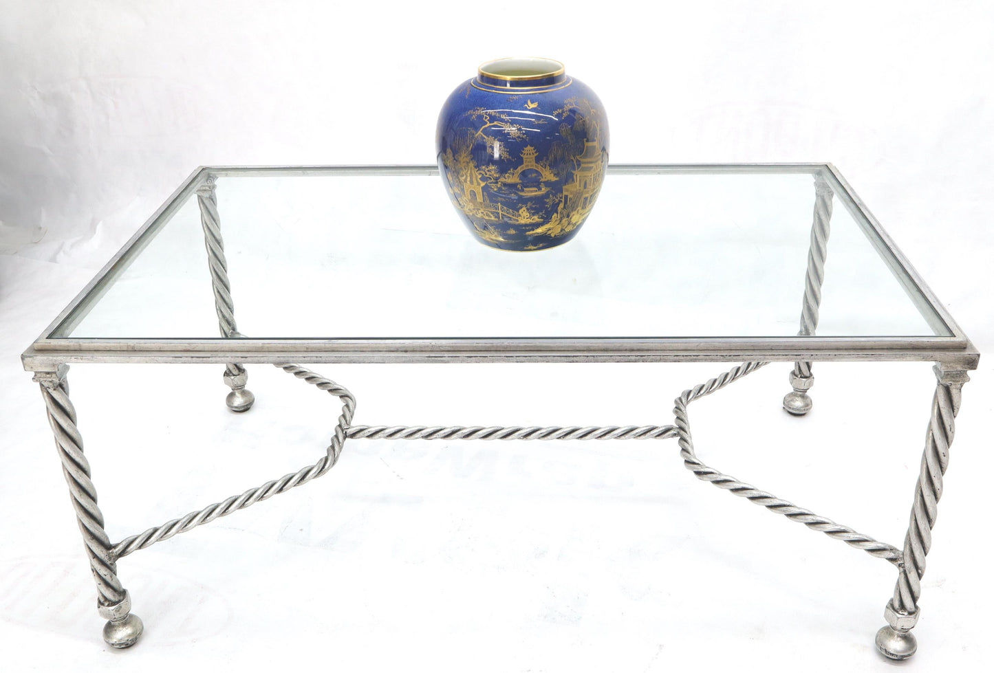 EstablishedLines Forged Metal Twisted Rope Effect Silver Gilt Base Rectangle Coffee Table