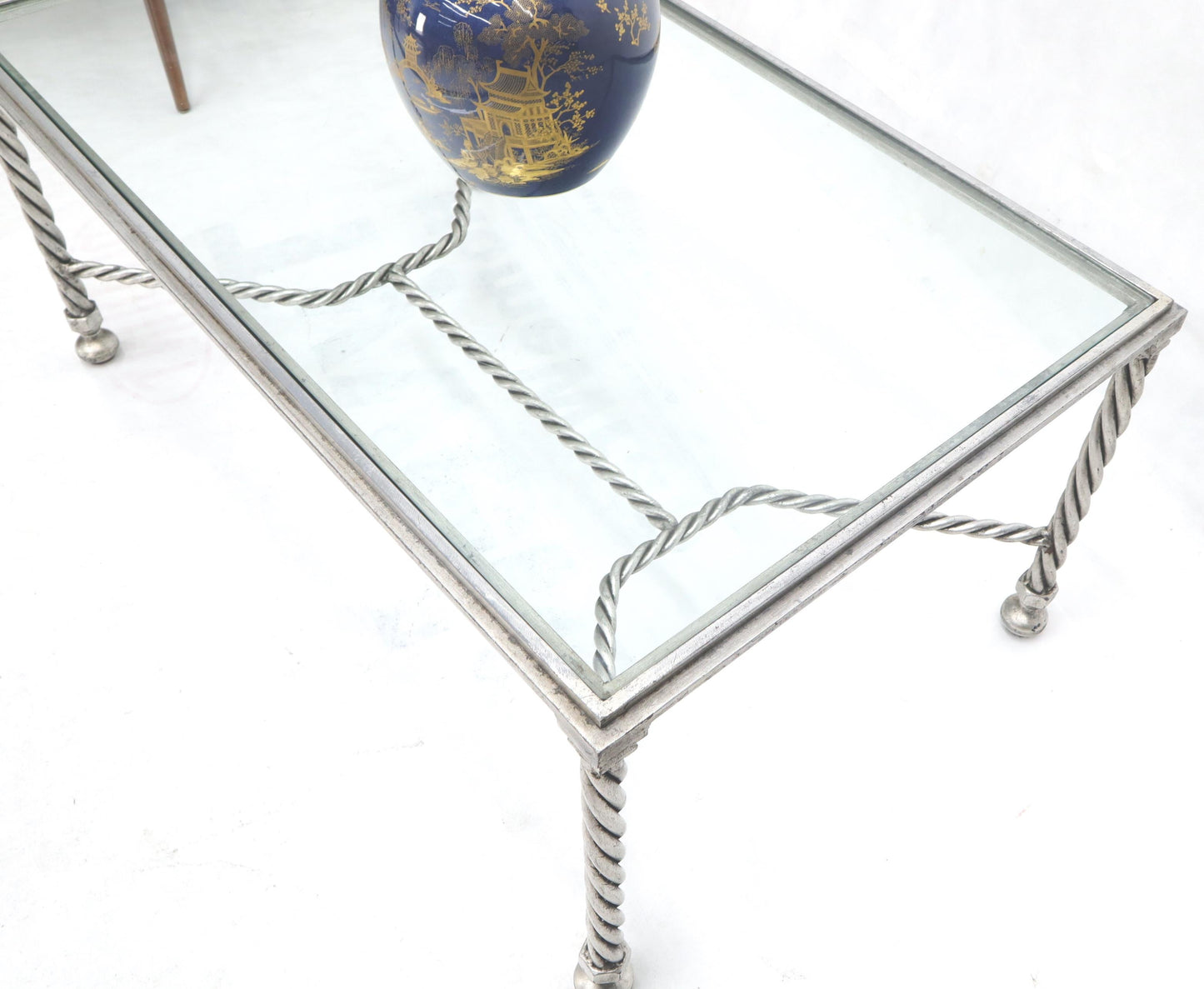 EstablishedLines Forged Metal Twisted Rope Effect Silver Gilt Base Rectangle Coffee Table