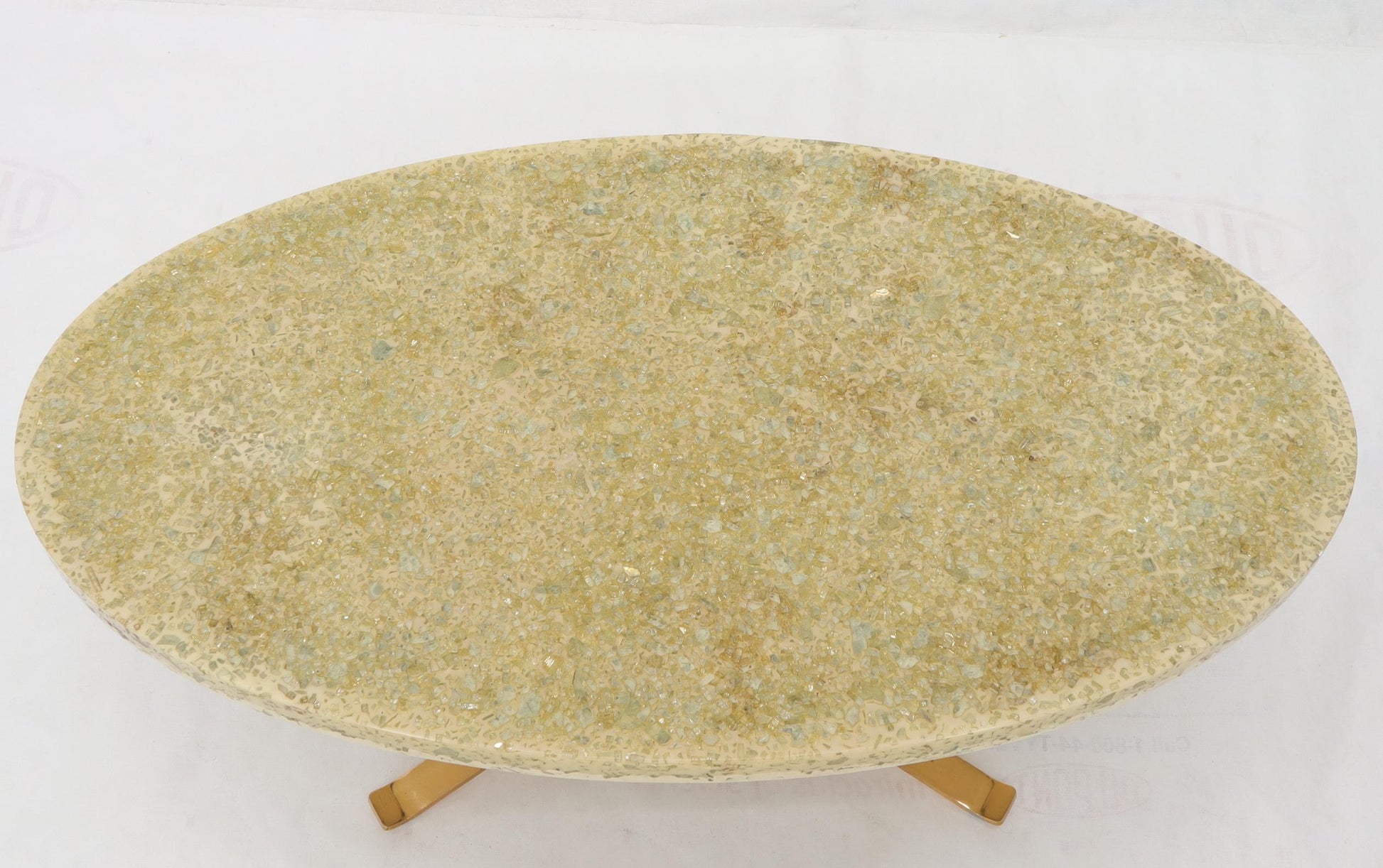 EstablishedLines Abalone Shell Cast in Resin Oval Top Coffee Table on X-Shape Base
