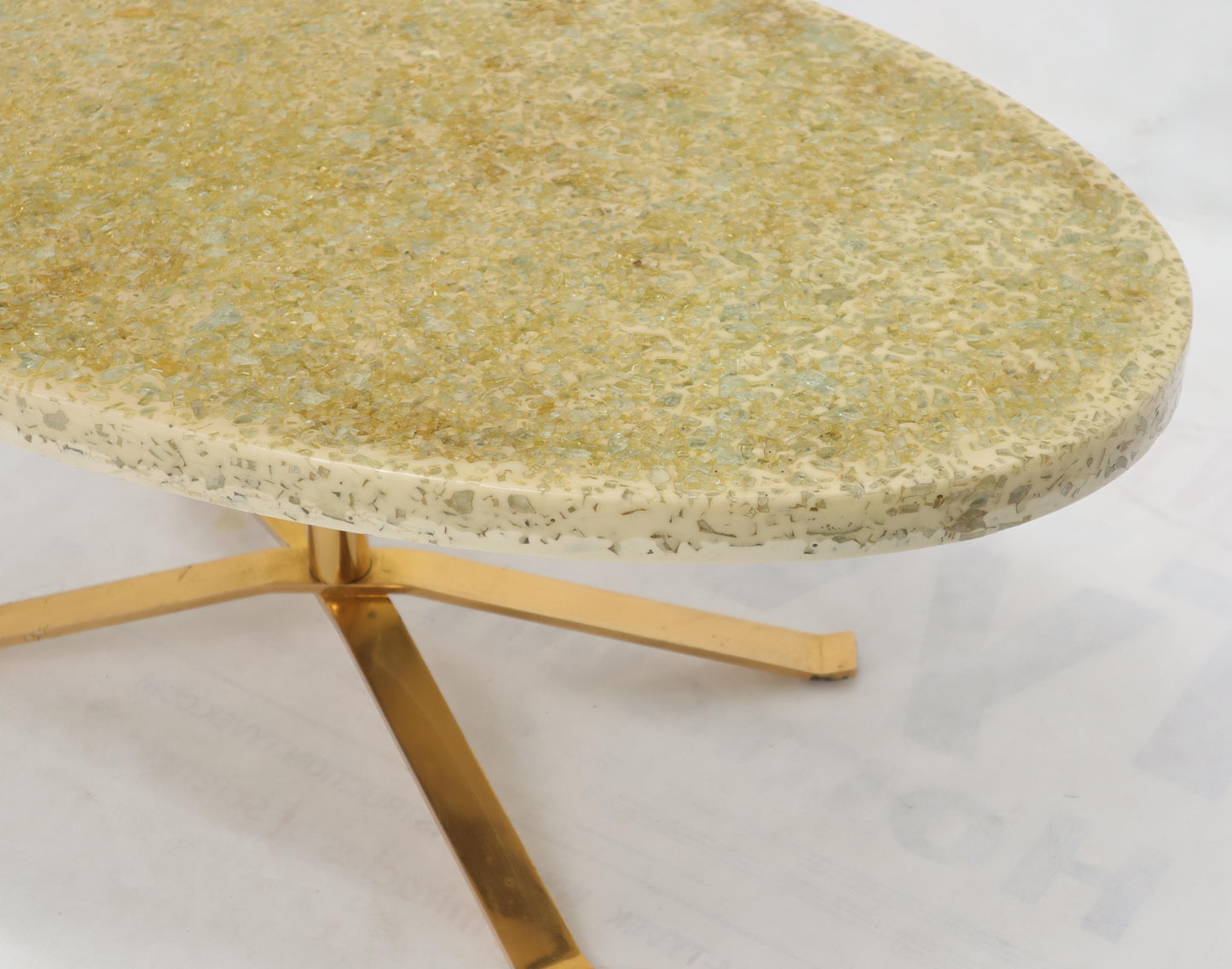 EstablishedLines Abalone Shell Cast in Resin Oval Top Coffee Table on X-Shape Base