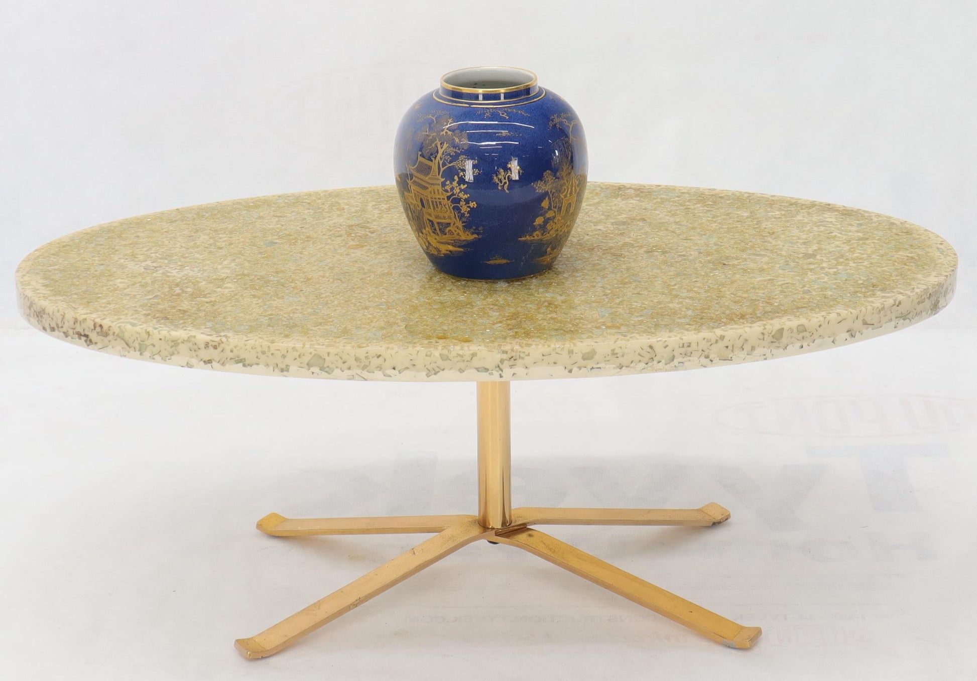 EstablishedLines Abalone Shell Cast in Resin Oval Top Coffee Table on X-Shape Base