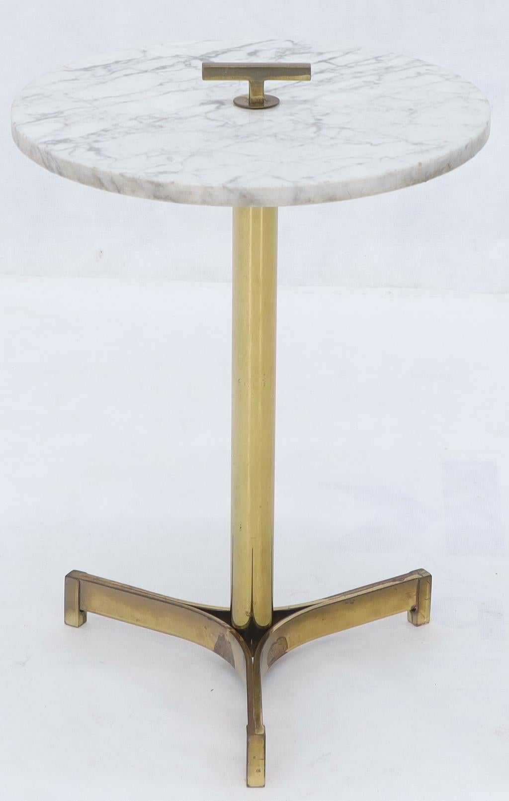 Round Marble Top Tripod Brass Base Legs Occasional Butler Side Table