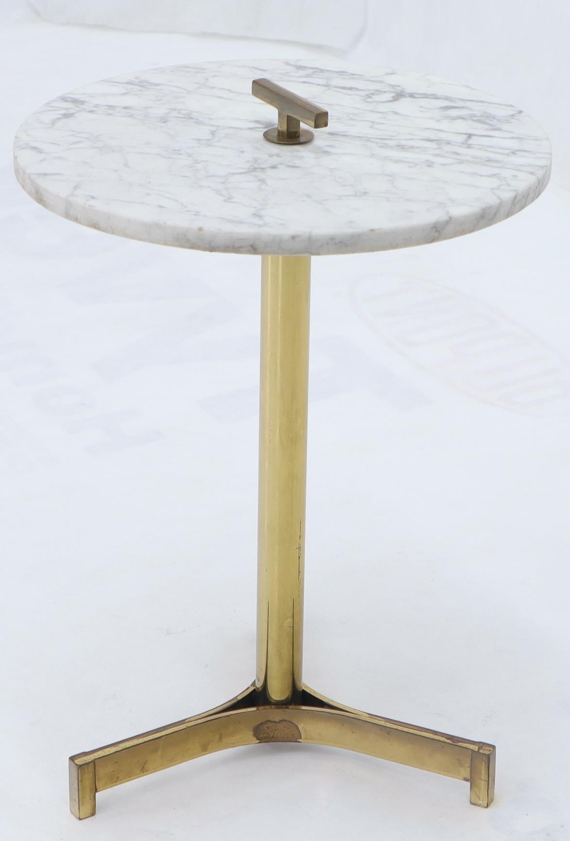 Round Marble Top Tripod Brass Base Legs Occasional Butler Side Table