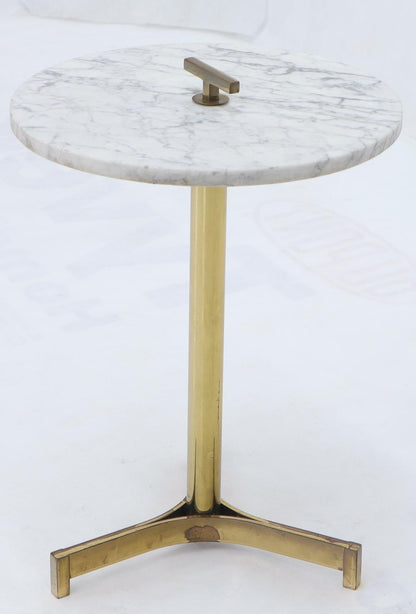Round Marble Top Tripod Brass Base Legs Occasional Butler Side Table