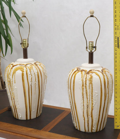 EstablishedLines Pair of Large Ceramic Art Pottery Bases Decorative Caramel Glaze
