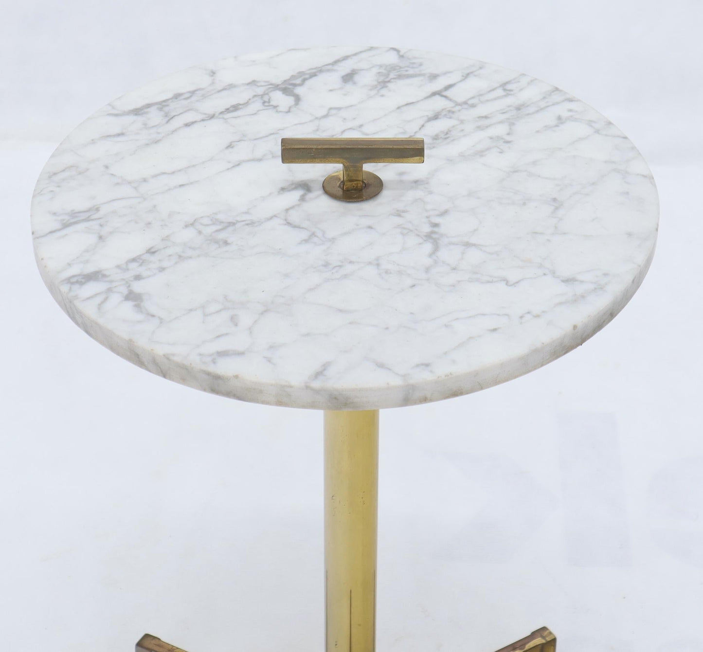 Round Marble Top Tripod Brass Base Legs Occasional Butler Side Table