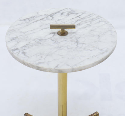 Round Marble Top Tripod Brass Base Legs Occasional Butler Side Table