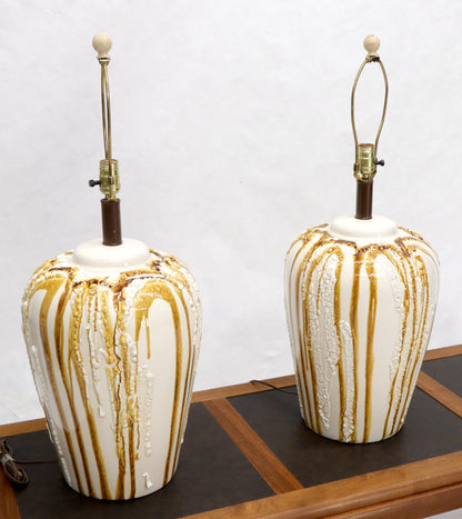 EstablishedLines Pair of Large Ceramic Art Pottery Bases Decorative Caramel Glaze