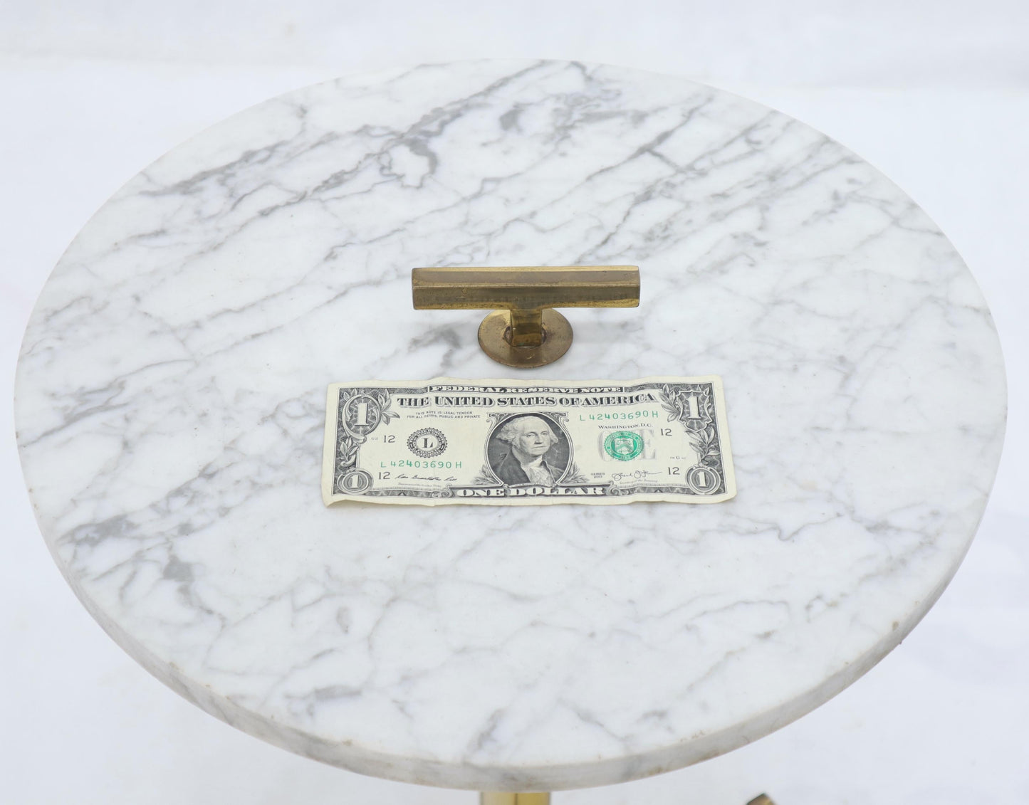 Round Marble Top Tripod Brass Base Legs Occasional Butler Side Table