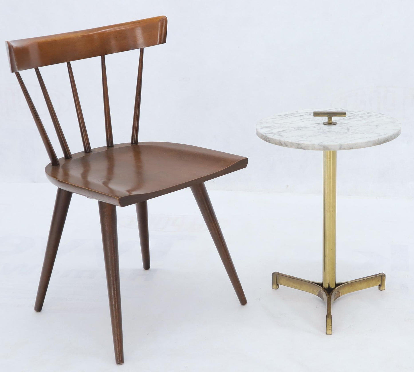Round Marble Top Tripod Brass Base Legs Occasional Butler Side Table