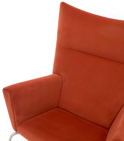 Pair of Hans Wegner for Carl Hansen Wing Chair in Orange Velvet like Fabric OX