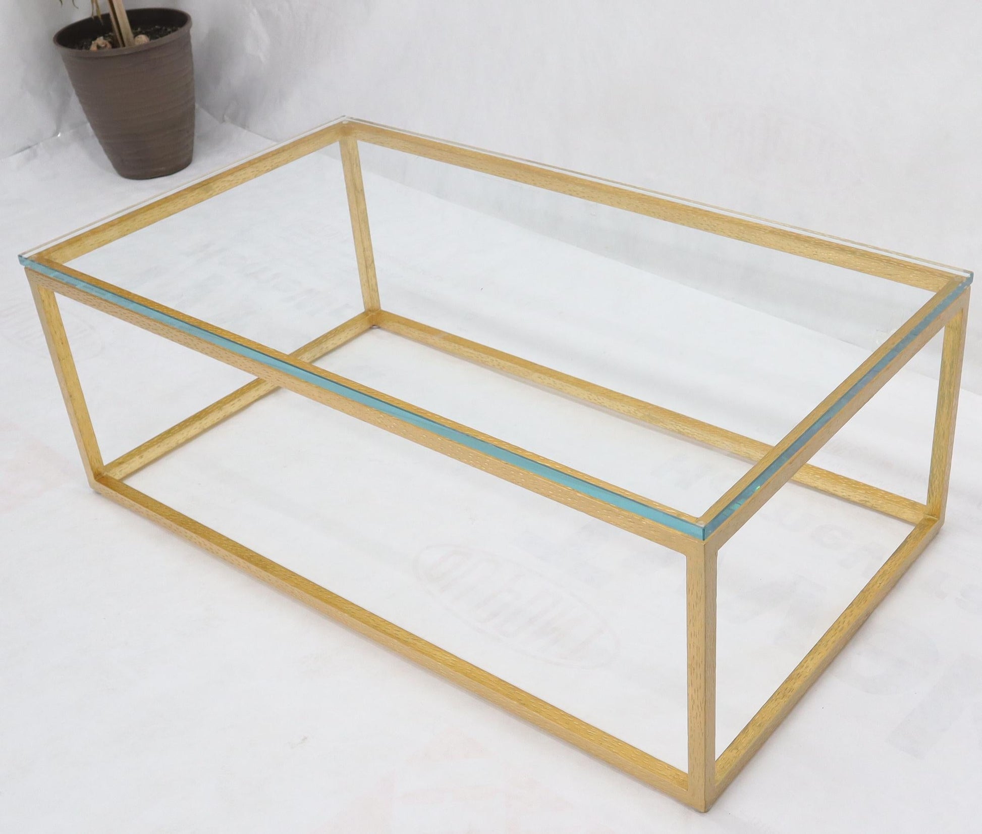 EstablishedLines Gold Gilt Rectangle Frame Thick Glass Top Coffee Table