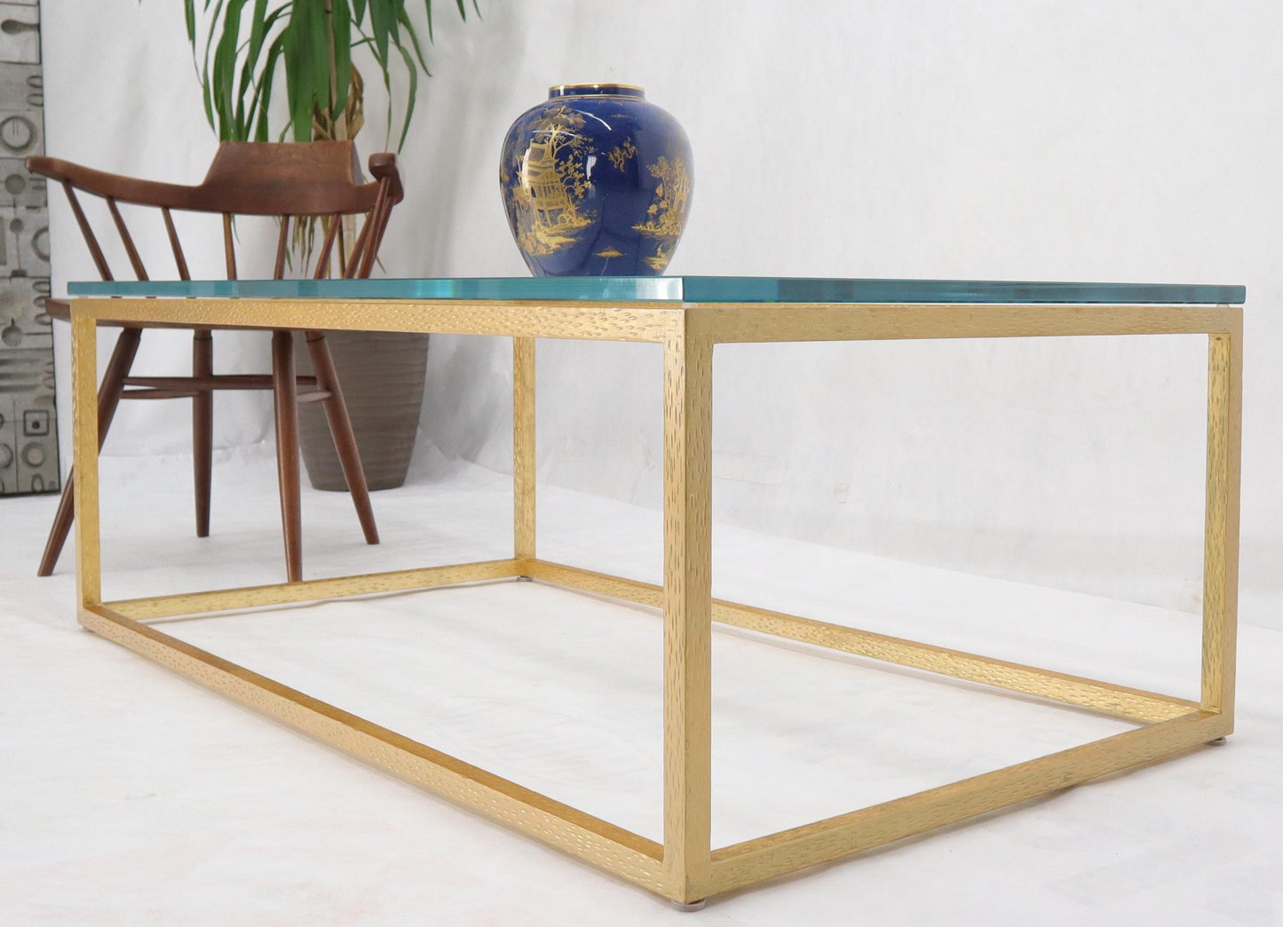 EstablishedLines Gold Gilt Rectangle Frame Thick Glass Top Coffee Table