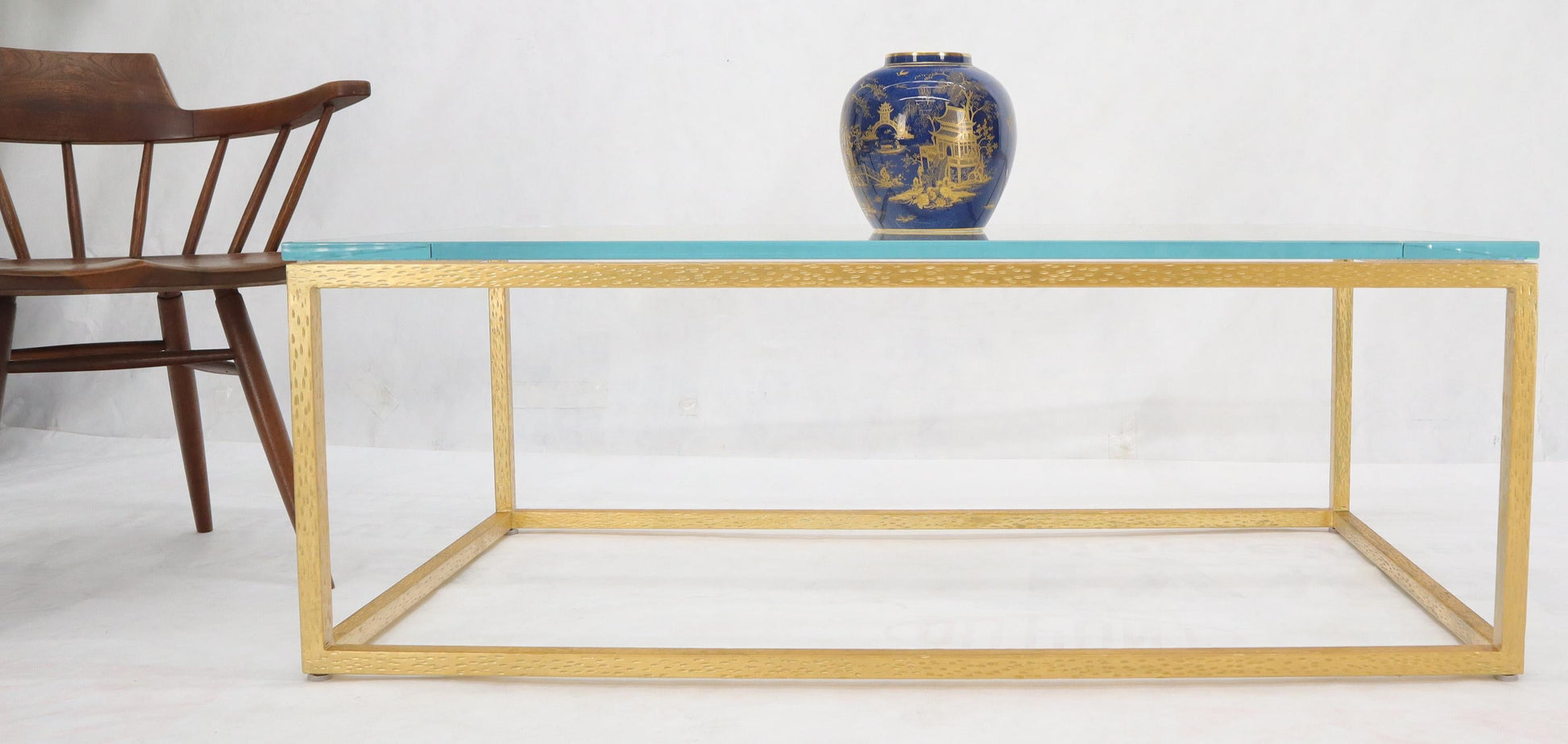 EstablishedLines Gold Gilt Rectangle Frame Thick Glass Top Coffee Table