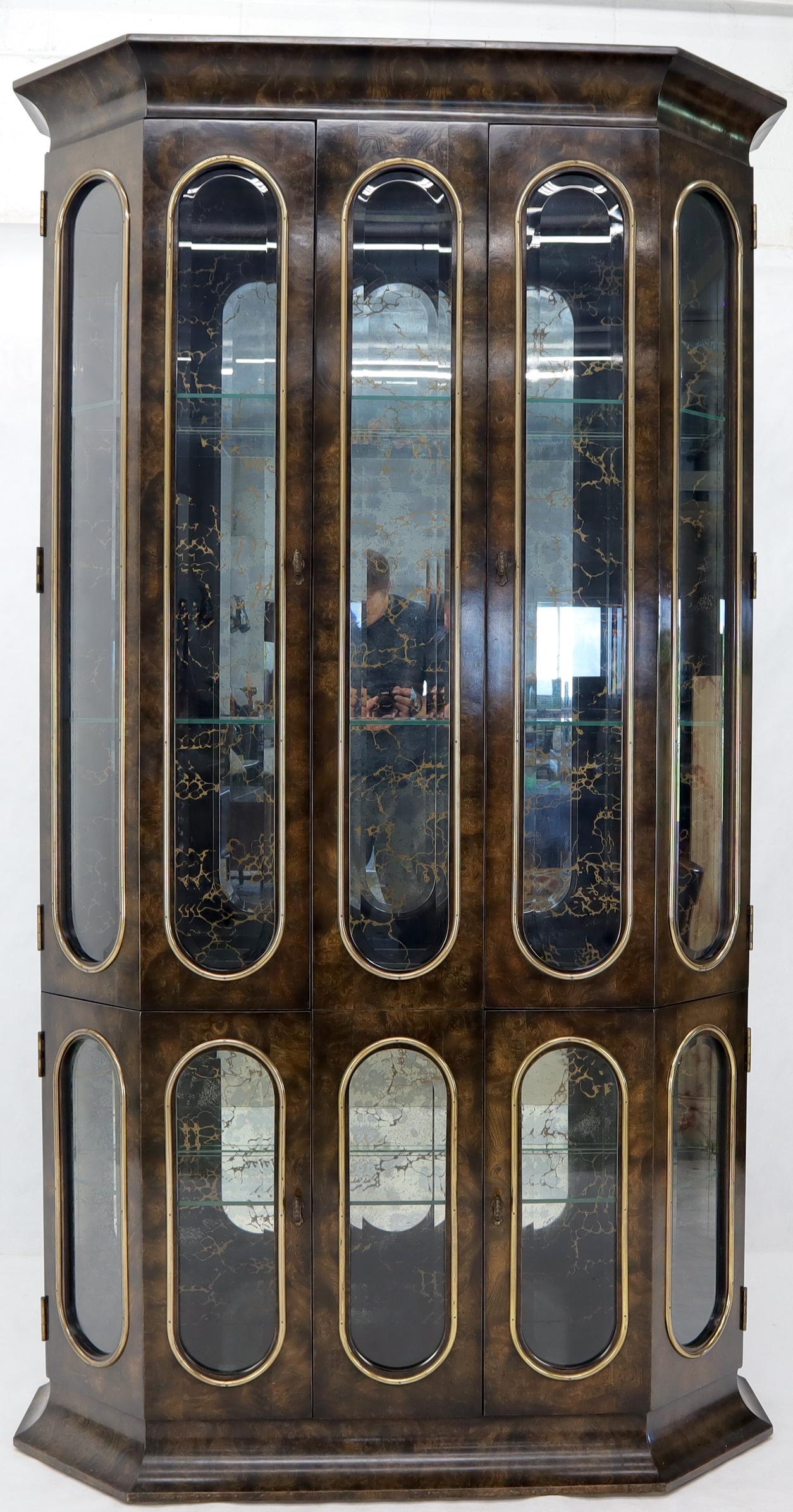 Mastercraft Burl Wood and Glass Curio Display Cabinet Vitrine Étagère Breakfront