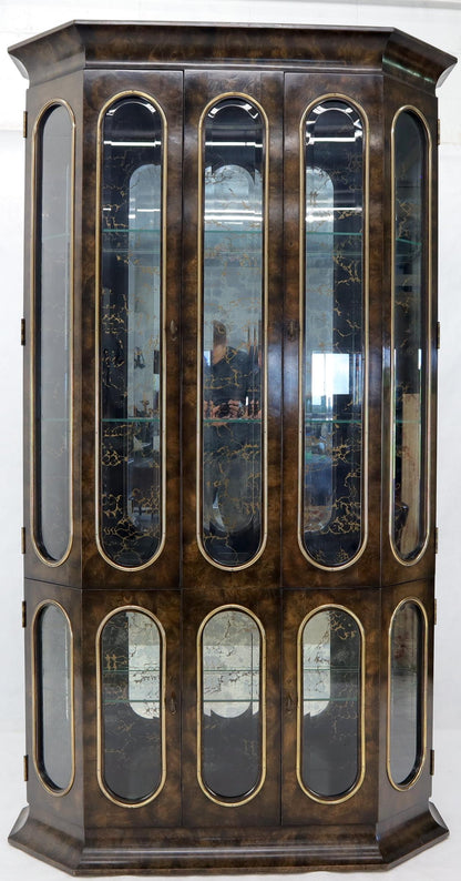 Mastercraft Burl Wood and Glass Curio Display Cabinet Vitrine Étagère Breakfront