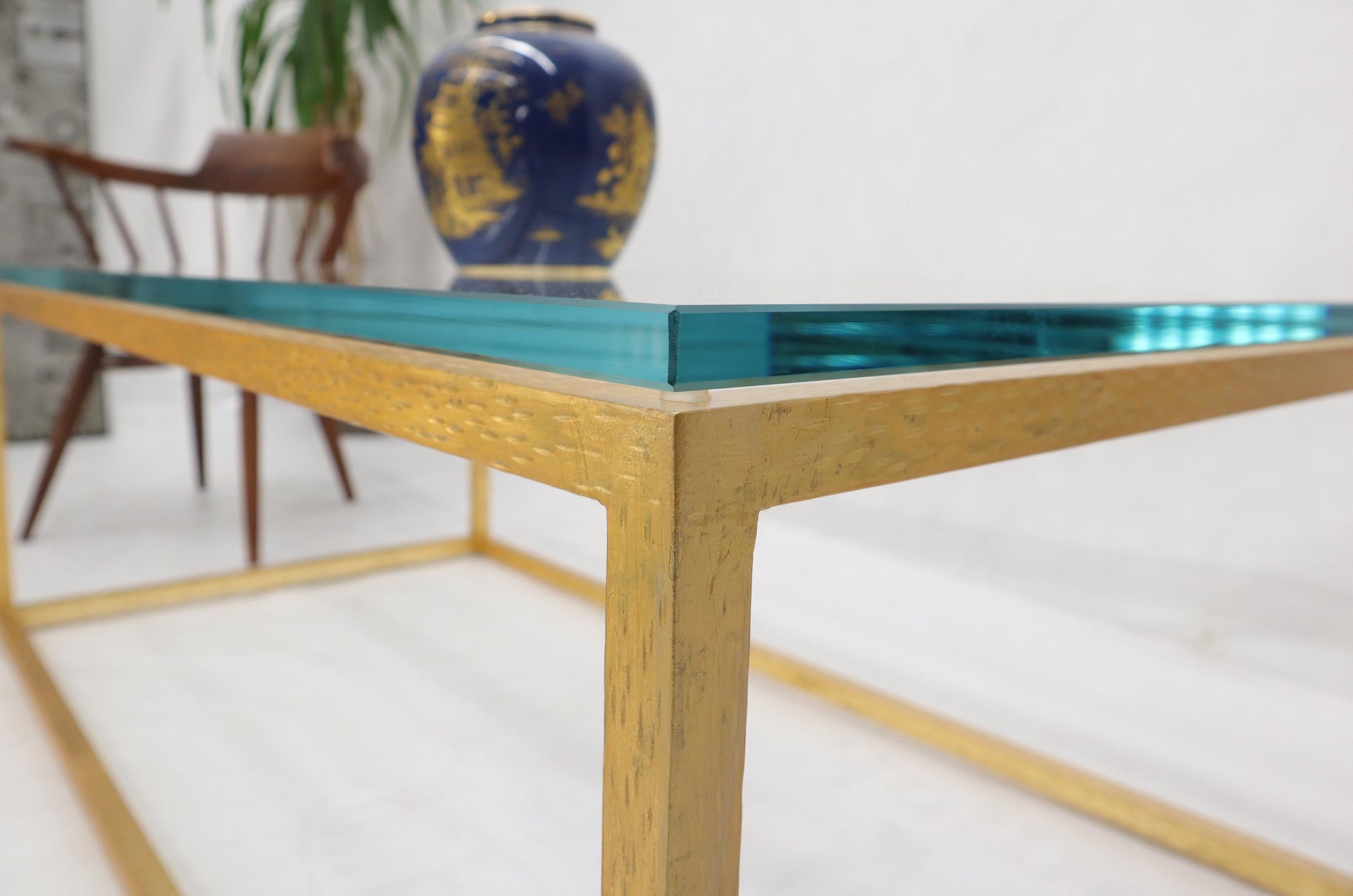 EstablishedLines Gold Gilt Rectangle Frame Thick Glass Top Coffee Table