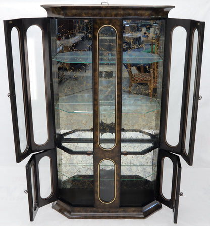 Mastercraft Burl Wood and Glass Curio Display Cabinet Vitrine Étagère Breakfront